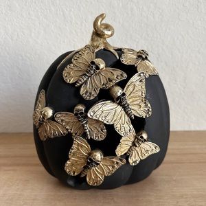 Halloween Black and Gold Skull Skeleton Butterfly Light Up Pumpkin